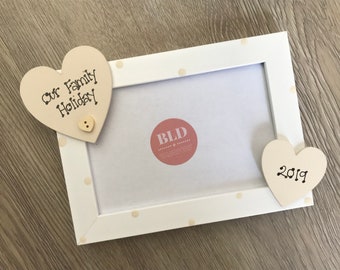 Personalized Family Holiday Photo Frame, Custom Year Heart Decoration