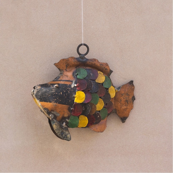 Recycled Metal Small Fish Garden and Home Decor Ornament great for outdoor patio, garden or living space
