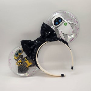 Wall-E minnie ears, eve minnie ears, Wall-E eve Disney couple, Pixar minnie ears, clearly magic clear ears, Pixar Wall-E mickey ears