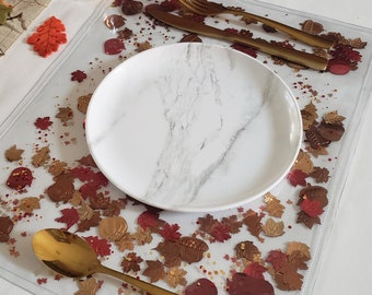 Mantel individual de otoño, mantel individual de confeti transparente, configuración de mesa de Acción de Gracias, mantel individual de otoño, mantel individual de calabaza y hojas, mantel individual de vinilo