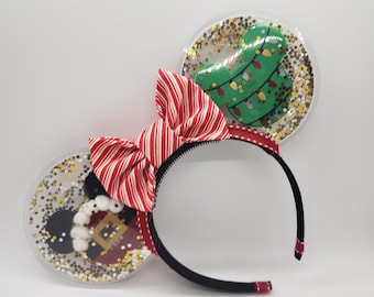 Orejas de Minnie navideñas – Diadema navideña Disney transparente con purpurina