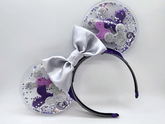 2023 Disney 100 years Purple Minnie Ears Headband with Silver Bow Disney 2023 Loungefly 100 Years purple Minnie Ears Headband  main image 2