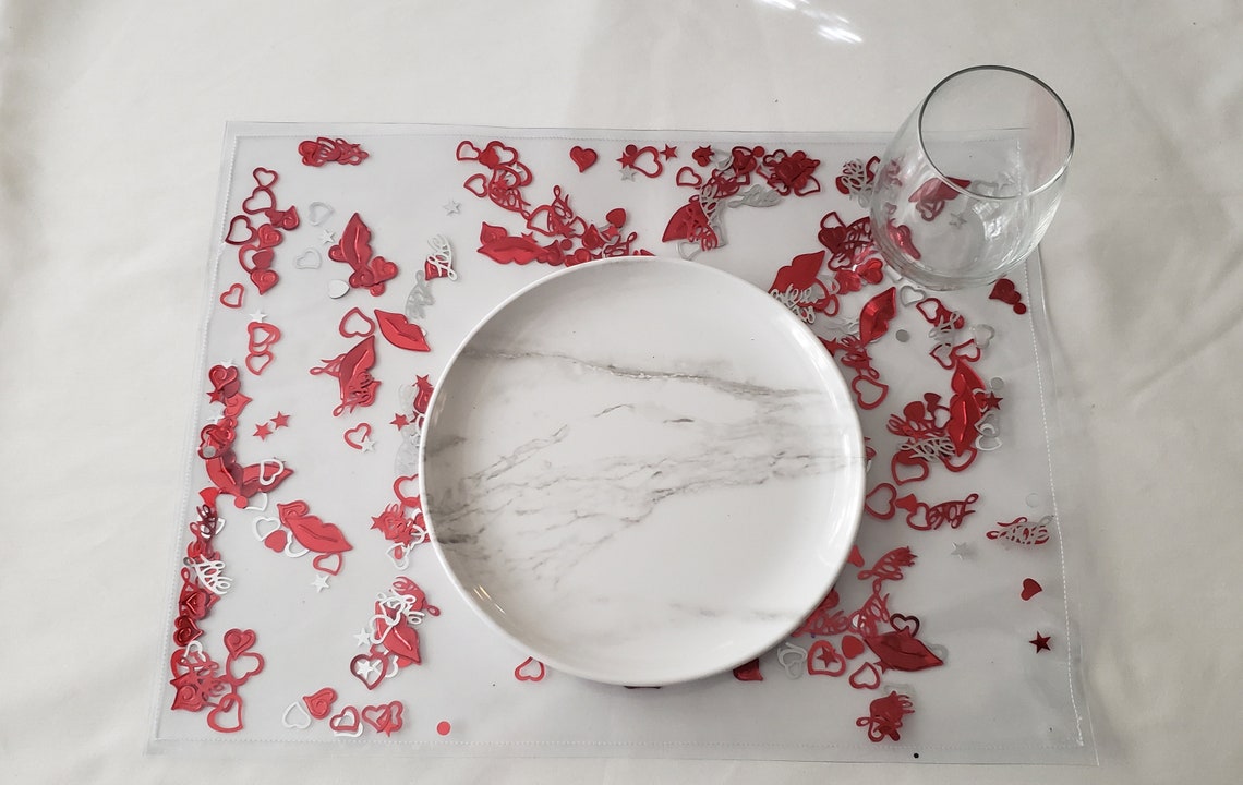 Valentine Placemat Clear Confetti Placemat Plastic Placemat Etsy