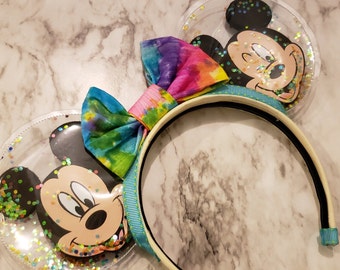 Tie Dye mickey Ears - Clearly Magic Clear Ears- Tie Dye Disney Ears - Glitter Minnie Ears - Mickey face disney ears
