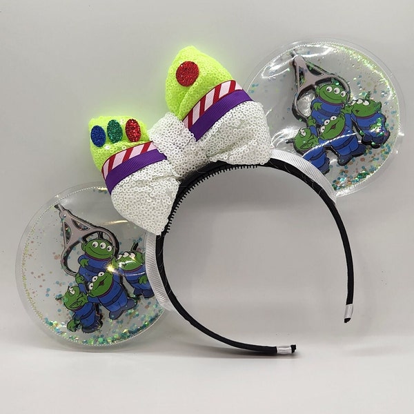 Green Alien Toy Minnie Ears - Space Ranger Bow Minnie Ears