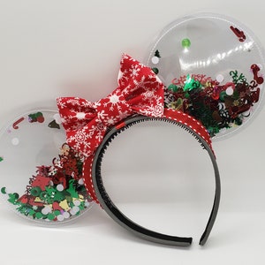 Christmas Confetti Minnie Ears, Confetti Disney ears, Shaker Disney ears, Clearly Magic Clear Ears, Christmas Disney Ears