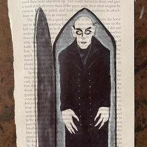 Original Nosferatu Vampire illustration on Dracula book page Halloween Art Decoration Gift Idea