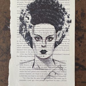 Original Bride illustration on Frankenstein book page Halloween Art Decoration Gift Idea