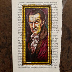 Original Vincent Price Edgar Allan Poe illustration on book page Halloween art decoration gift idea
