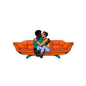 Retro Vibes Collection: Gay Couple Cuddling (Gay Art Sticker)