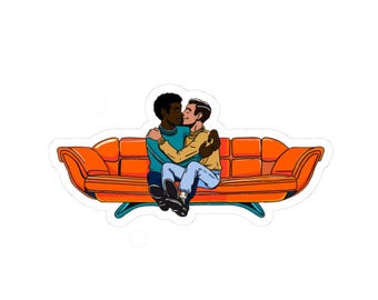 Retro Vibes Collection: Gay Couple Cuddling (Gay Art Sticker)