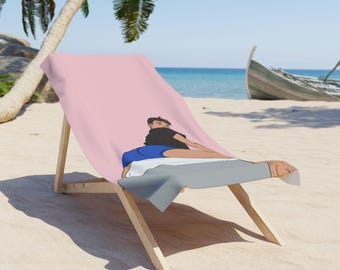 Pink Beach Towel: Bubble Butt Bobby Design - Summer Fun