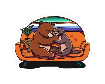 Retro Vibes Collection: A Otter and a Bear Cuddling(Gay Art Sticker)