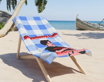 Strawberry Latte Beach Towel: Vibrant Summer Accessory, Quick Dry Polyester