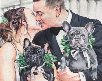 Custom Wedding Painting with dogs-French Bull Dog