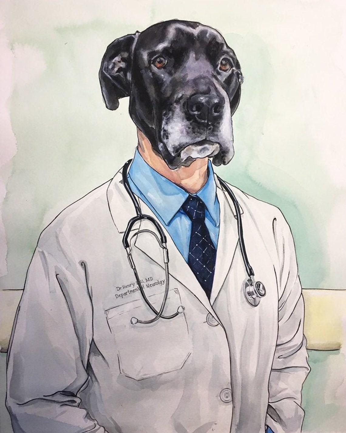 Custom Portrait of Dog in Clothescustom Painting of Dog Etsy