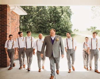 Personalized Leather Suspenders Set: Groomsmen Gift, Button Style