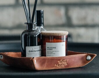 Leather tray, key basket, home organiser