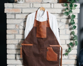 Canvas apron Personalized wedding gift Cooking Apron + Leather Gloves