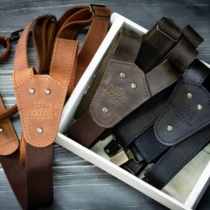 Leather brown suspenders for men Fast USA shipping 1-5 days