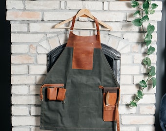Cooking Apron Personalized Christmas gifts Canvas apron + Leather Gloves + Knife Holder