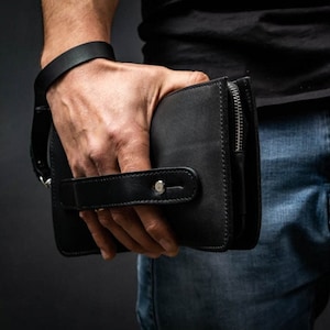 Bolso de mano de cuero para hombre, marrón, monedero negro para hombre, billetera para hombre, regalo para él, envío rápido a EE. UU. 1-5 días