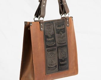 Custom Leather Tote Bag – Warhol Campbell's Soup Design