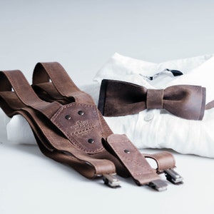 Leather suspenders and bow tie set for men Fast USA shipping 1-5 days