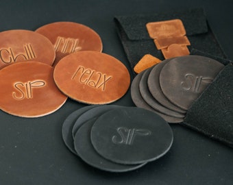 Leather Coasters Set of 4 | Brown Leather Drink Coasters | Housewarming Gift | Handmade by POHVALIN | Fast USA Shipping