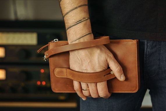 Bolso clutch de cuero para hombre marrón bolso negro para | Etsy España