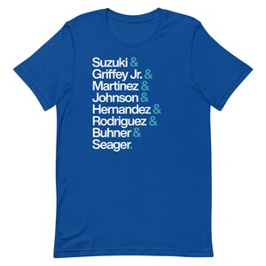 Seattle Mariners Players (Blue) Unisex t-shirt | 100% Combed and Ring-Spun Cotton, Pre-Shrunk | Baseball, Helvetica List