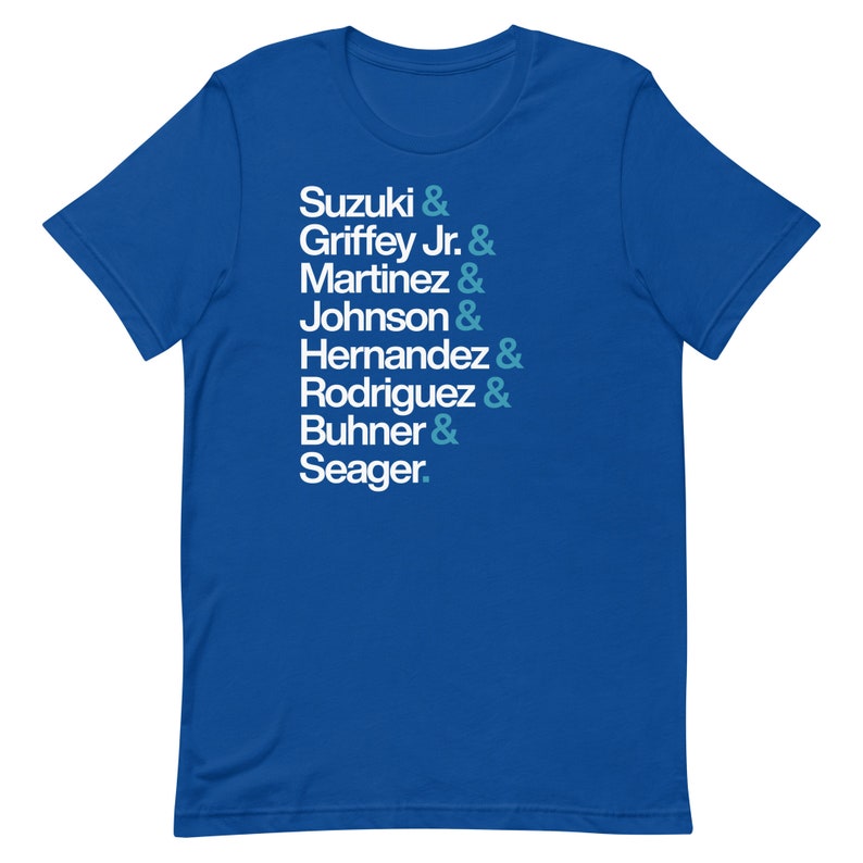 Seattle Mariners Players (Blue) Unisex t-shirt | 100% Combed and Ring-Spun Cotton, Pre-Shrunk | Baseball, Helvetica List