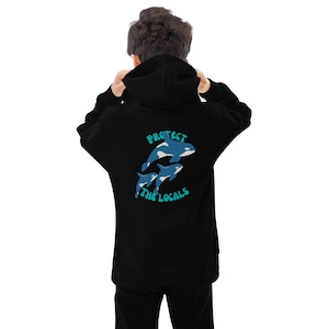 Protect the Locals - Sudadera con capucha de forro polar para niños - Orcas - PNW - Noroeste del Pacífico