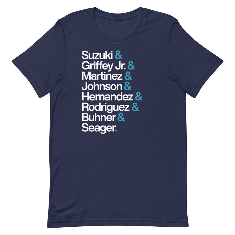 Seattle Mariners Players (Blue) Unisex t-shirt | 100% Combed and Ring-Spun Cotton, Pre-Shrunk | Baseball, Helvetica List