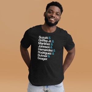 Seattle Mariners Players (Blue) Unisex t-shirt | 100% Combed and Ring-Spun Cotton, Pre-Shrunk | Baseball, Helvetica List