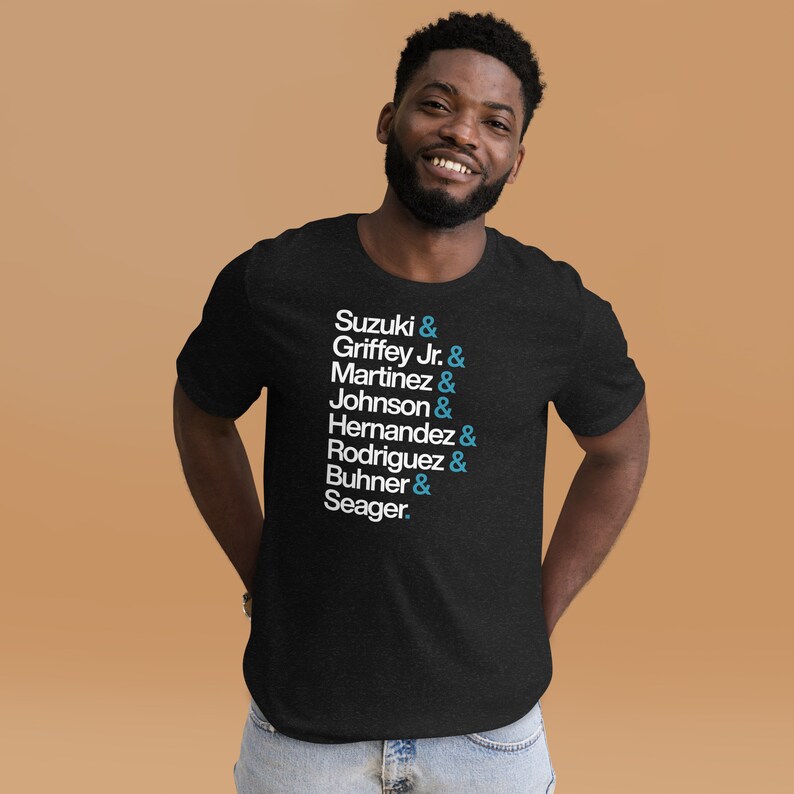 Seattle Mariners Players (Blue) Unisex t-shirt | 100% Combed and Ring-Spun Cotton, Pre-Shrunk | Baseball, Helvetica List
