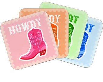 Country Western Collection – Western Charm Meets Everyday Style Colorful Coaster Hardboard Back (Square) 4PK Variety Color Pack