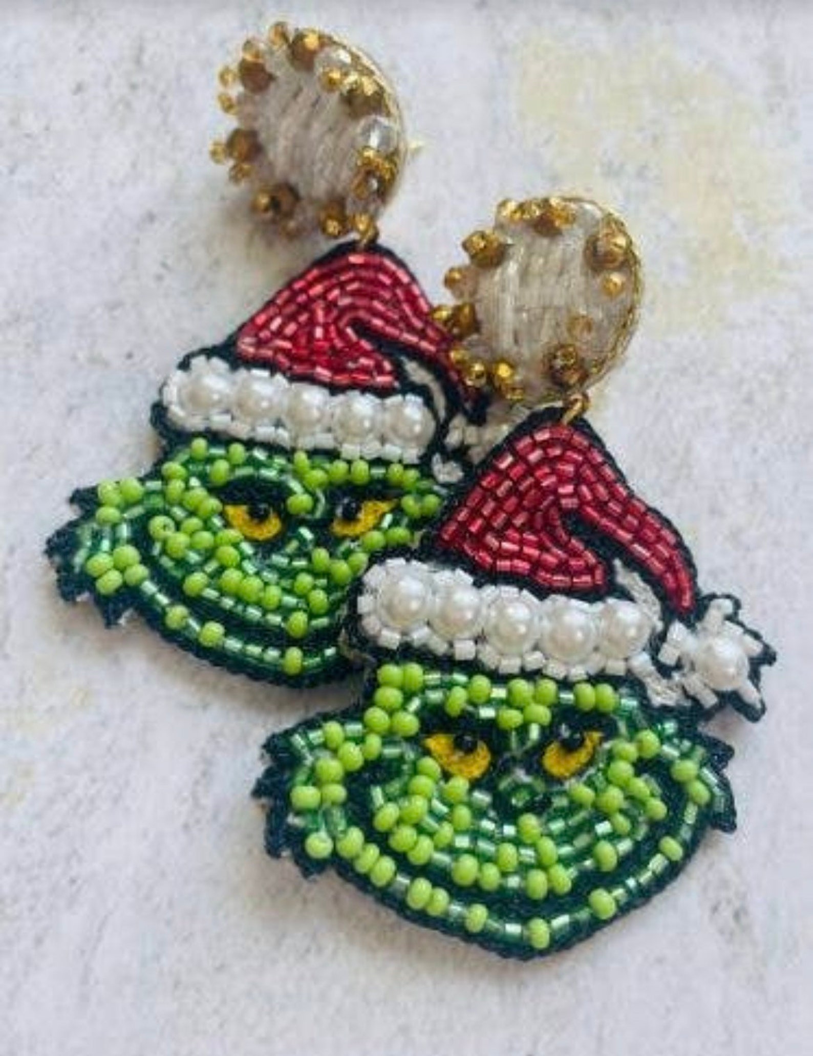 Beaded Christmas Grinch Earrings Etsy