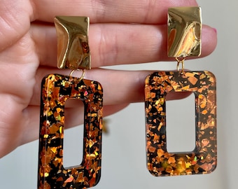 Acrylic Black & Orange Confetti Halloween Festive Earrings