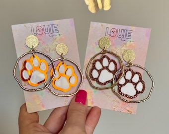 Tiger Paw Beaded Dangle Earrings - Game Day Sports Team Spirit Jewelry For Clemson, LSU, Auburn Fans