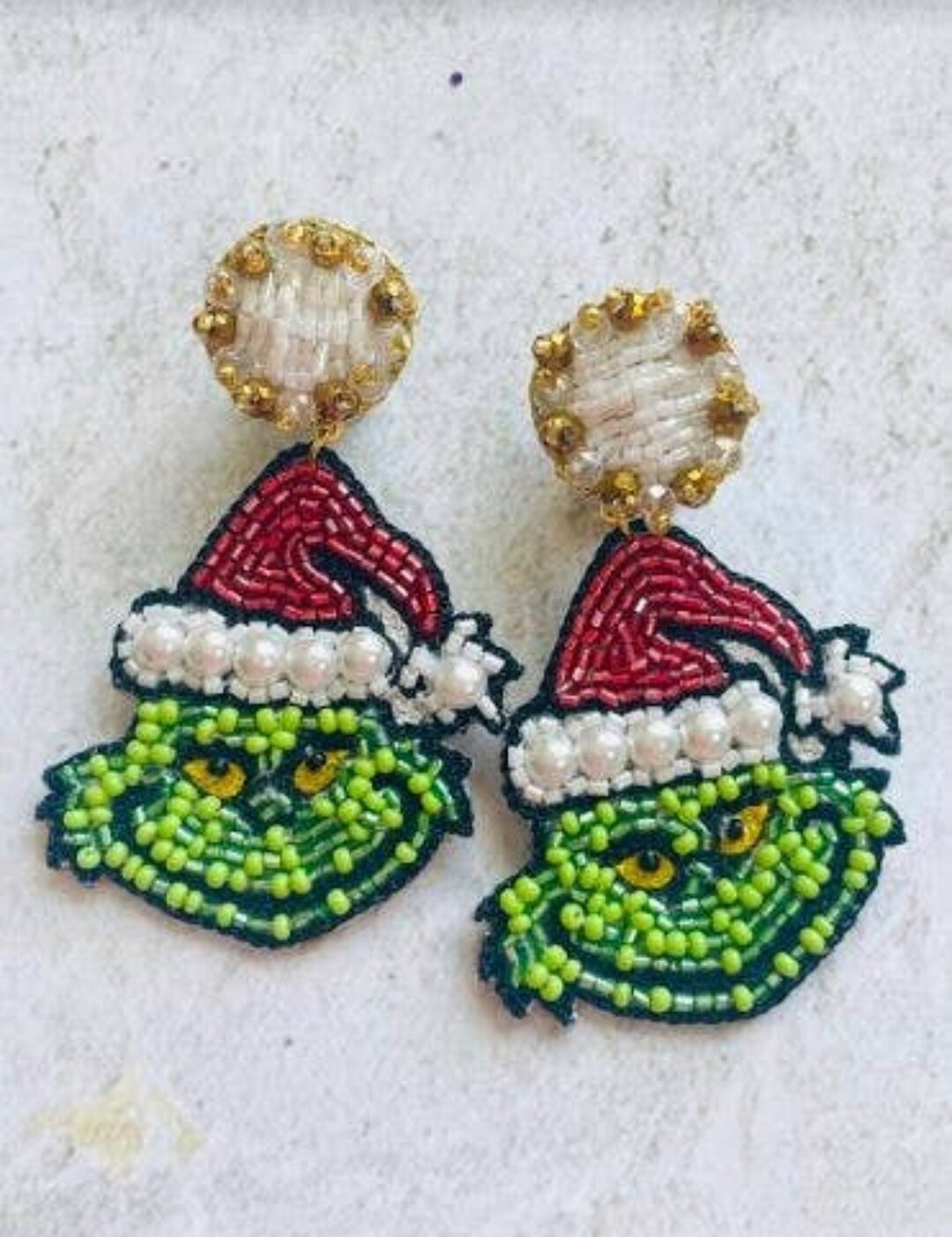 Beaded Christmas Grinch Earrings Etsy