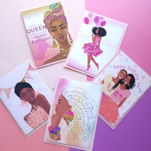 For Her - Black Woman Birthday Card Box - 5 Count | Sister | Bestfriend | Close Friend | Generic | Black Girl Card Box | With Messages | A7