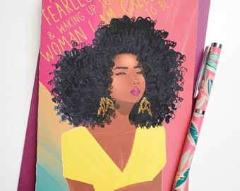 Fearless & Waking Up On Me - Self Affirmation/Empowerment Greeting Card | Black Girl Greetings | Woman | Illustration | Natural Hair