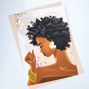Lifting Her Up/ Empowerment - Queen | Black Woman Illustration | Black Girl Art | Natural Hair | Glitter Sequins - Greeting Card