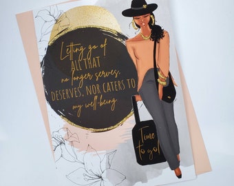 Letting Go - Self Affirmation | Self Love | Black Girl Cards | Black Woman | Illustration | Healing | Melanin | Greeting Card