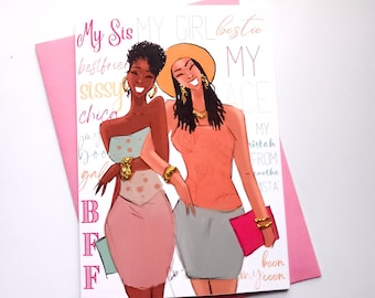 The Bestie Birthday Card - Best Friend | Sister | Happy Birthday | African American | Black Woman | Greeting Card by CRWND Illustrations