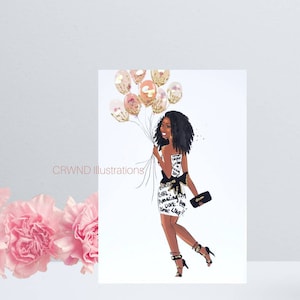 Happy Birthday, Girl - Woman Birthday Card | Black Greeting Cards | Black Woman Art | African American Cards | Embellished | Handmade Cards