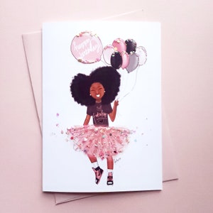 Little Girl Happy Birthday Card - Brown Girl/Ethnic/African American/Daughter/Neice - 5x7 Greeting Card