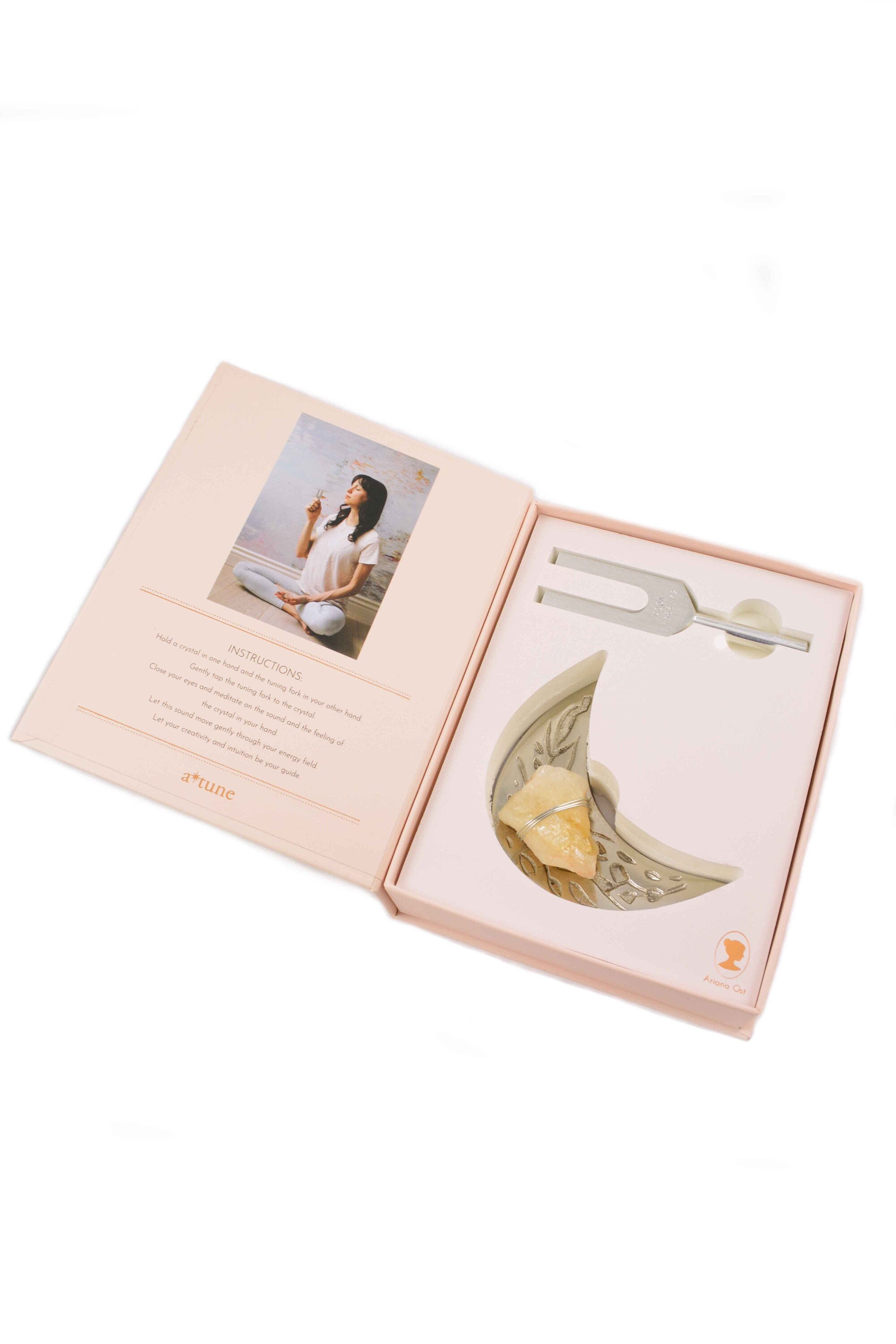 Attune - Sound Healing Crystal Kit - Tuning Fork and Moon Crystal Dish Set - Ariana Ost