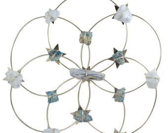 Flower Of Life Healing Crystal Grid for Tranquility- Silver Blue Ombre - Ariana Ost